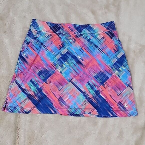 BERMUDA SANDS PINK AND BLUE GEO PATTERN GOLF TENNIS SKORT, SIZE MEDIUM - Picture 1 of 8